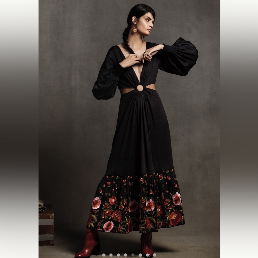 Anthropologie Black Floral Maxi Dress